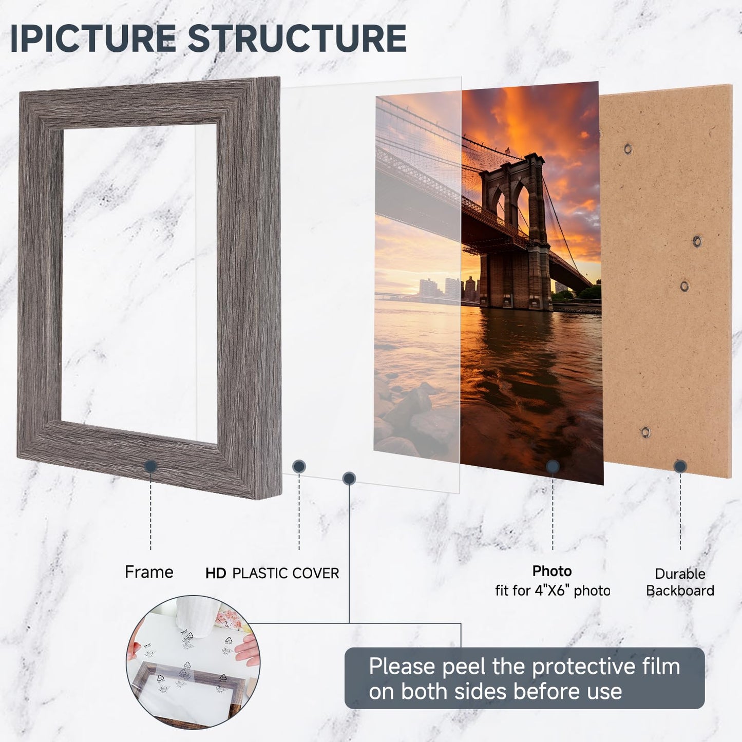 XUANLUO Picture Frames-4 Set 4x6 Picture Frame,Distressed Farmhouse Wood Pattern Photo frame,Display 4x6 Without Mat,Wall and Desktop Display Ideal for Home Decor,Multicolour