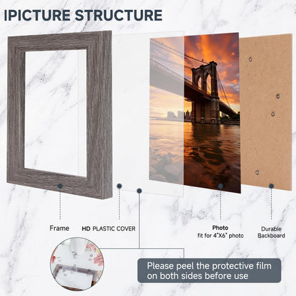 XUANLUO Picture Frames-4 Set 4x6 Picture Frame,Distressed Farmhouse Wood Pattern Photo frame,Display 4x6 Without Mat,Wall and Desktop Display Ideal for Home Decor,Multicolour