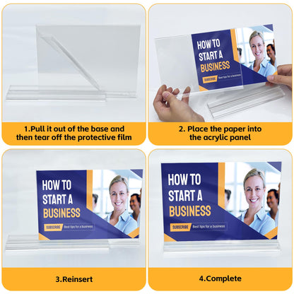 Acrylic Sign Holder 7x5 Horizontal, 6 Pack Double Sided Clear Table Menu Display,Table Top Picture Frame Plastic Stand, Suitable for Restaurants, Office, Store, Fair