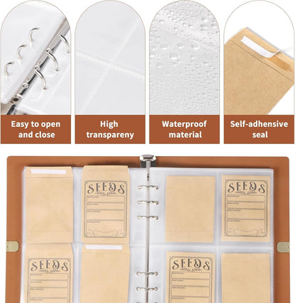 150Pcs Seed Packets Envelopes, Seed Storage Organizer Binder with Resealable Self Sealing Seed Saving Envelopes Garden Seed Storage Envelope for Vegetable (Brown)