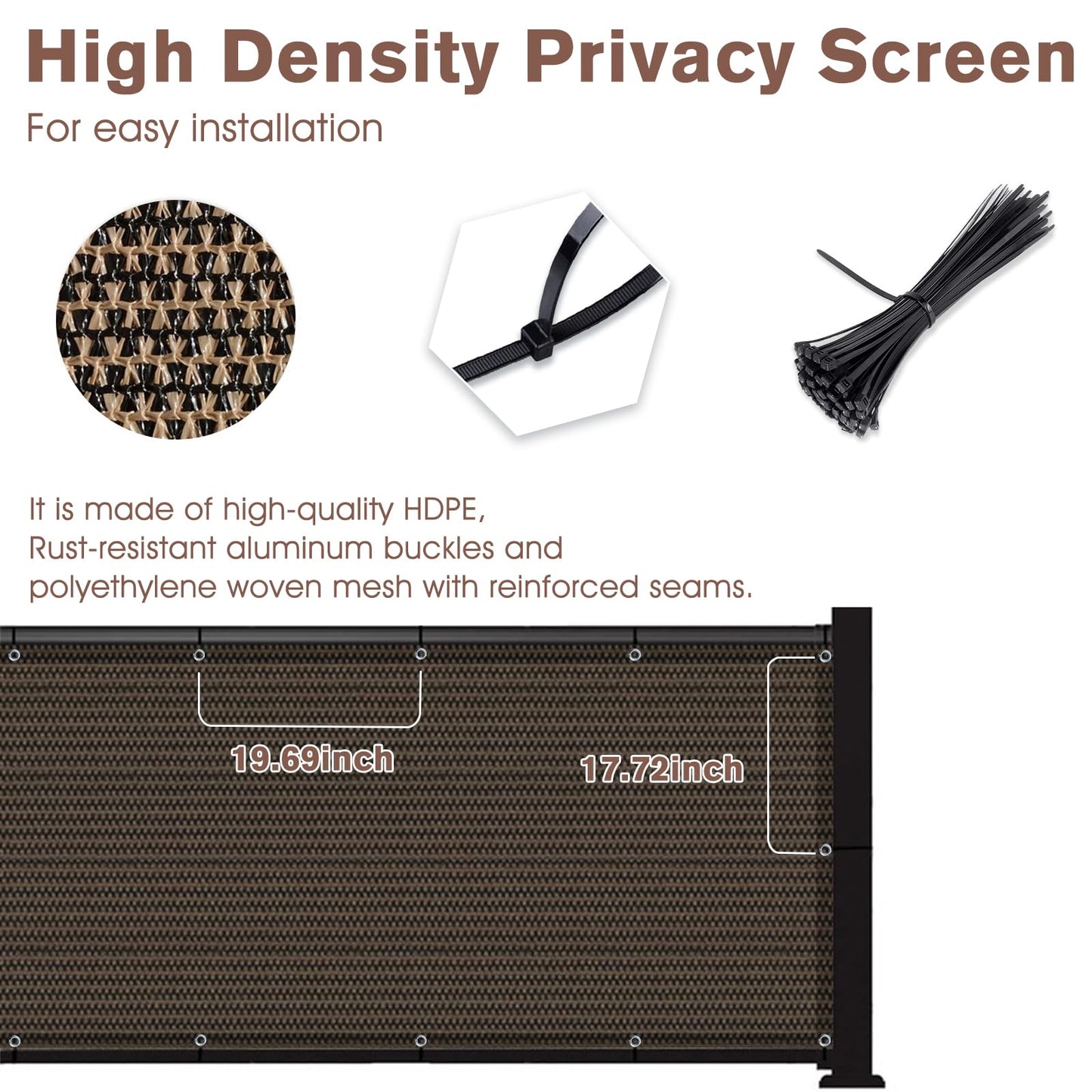 SUNNY GUARD 3'x10' Brown Balcony Deck Privacy Screen Fence, Apartments Railing Screen, Heavy Duty Wind Screen for Outdoor,Backyard,Patio,Deck Privacy