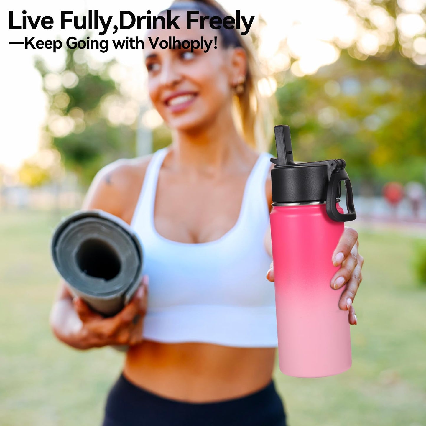 Volhoply 16 OZ Kids Water Bottle Bulk 2 Pack,Insulated Sports Bottles with Straw Lid,Stainless Steel Bottle with Handle Keep Cold & Hot,Double Wall Vacuum Cups for School(Assorted,Set of 2)