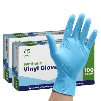 Comfy Package [200 Count] Synthetic Vinyl Blend Disposable Gloves Non-Sterile, Powder & Latex Free, Chemical Resistance Gloves - Medium