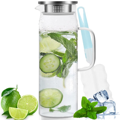 Yirilan Glass Pitcher,1.5 L Water Pitcher with Lid,Juice Pitcher,Glass Water Jug,Water Carafe,Juice Jug