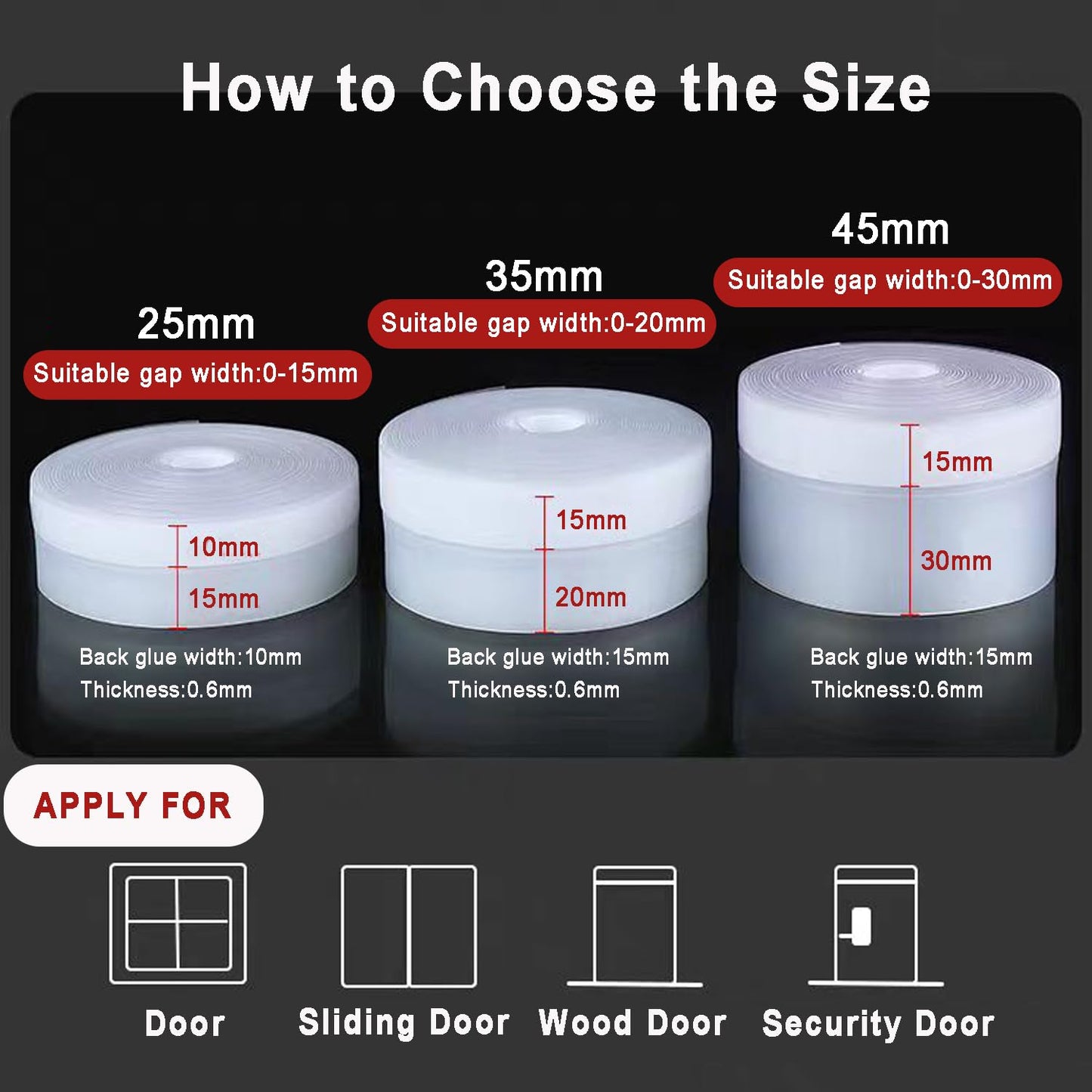 32.8FT Silicone Weather Stripping Door Seal Strip, No Residue Glass Shower Door Seal Strip Under Door Draft Stopper Silicone Sealing Tape for Doors Windows Shower Glass Gap,Transparent,35MM