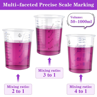 Worldity 50 Pack 600 ML Plastic Measuring Cup, Disposable Graduated Cups, Clear Paint Mixing Cups for Resin Paint, Epoxy, Thinner, Baking (20 Oz)