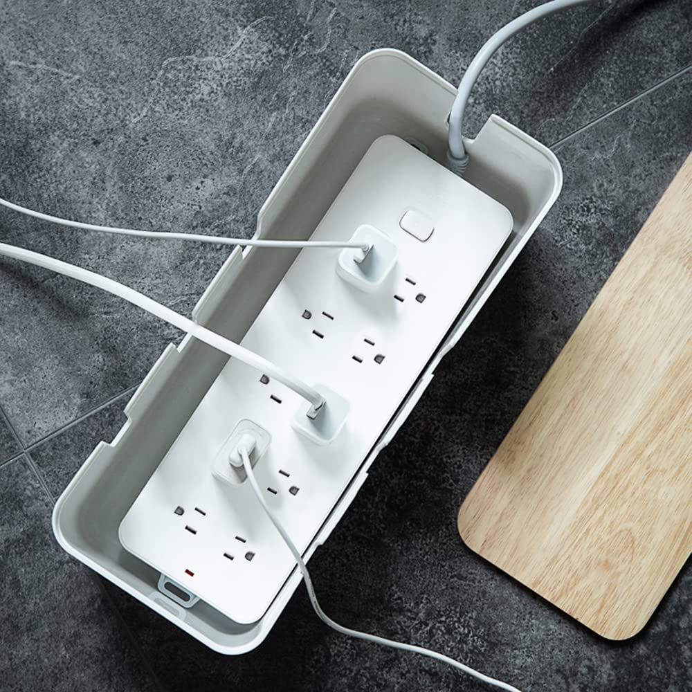 Cable Management Box by Baskiss, 12"x5"x4.5", Wood Lid, Cord Organizer for Desk TV Computer USB Hub System to Cover and Hide & Power Strips & Cords