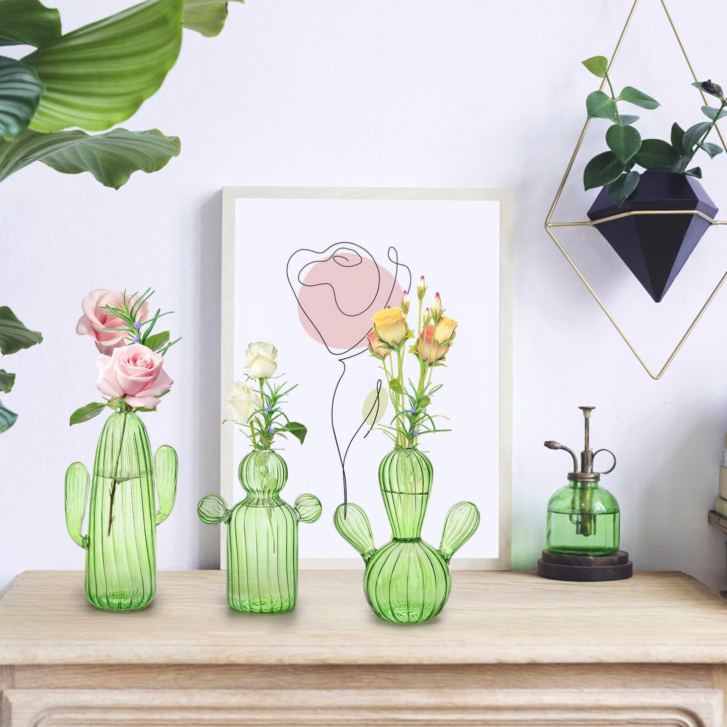 Suwimut 3 Pack Cactus Plant Propagation Station, Mini Terrarium Glass Vases for Indoor Plants, Small Hydroponic Pots for Flowers, Cute Glass Planters Gifts for Women Home Garden Decor