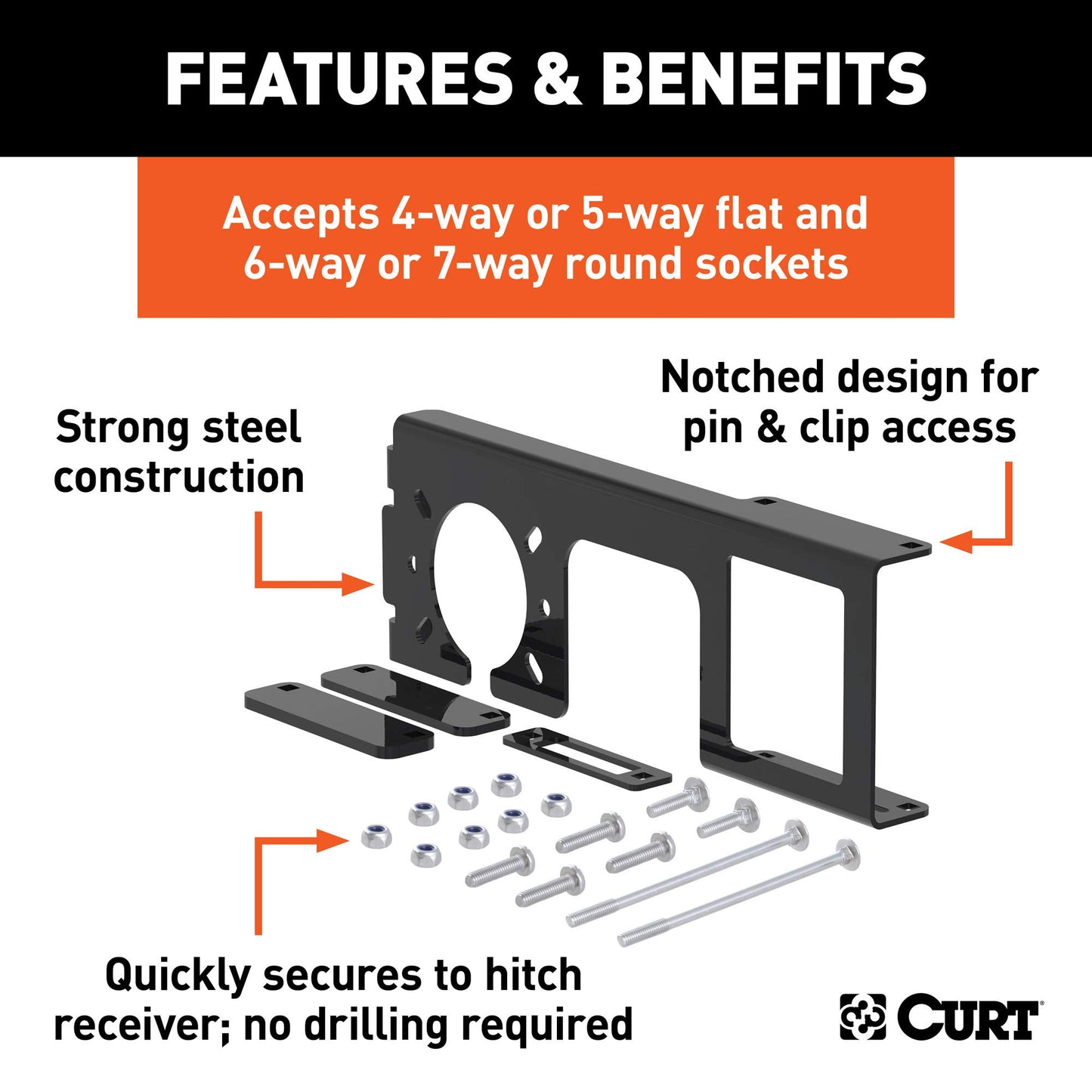 Curt 58000 Easy Mount Electrical Bracket for 2" Receiver Tube