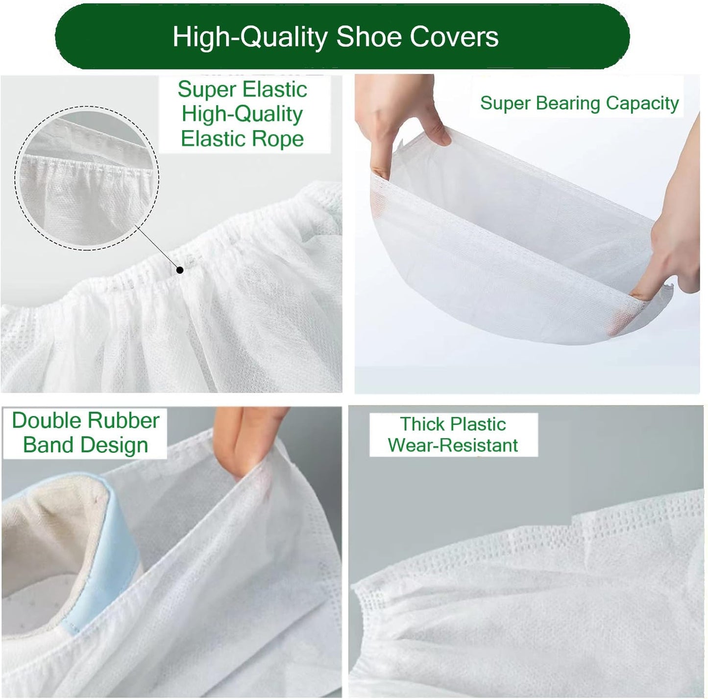 EZ Shoe Covers Disposable Non-Slip, 100Pcs/Pack(50 Pairs) Disposable Boot Cover for Indoors - Outdoors Recyclable Covers Fits Most Shoes (White)