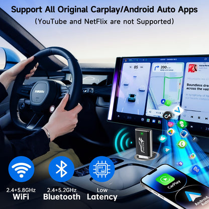 Wireless CarPlay Adapter for iPhone, Stable Fast Mini Car Play Wireless Adapter for OEM Wired Carplay and Android Auto Car, Compatible with iPhone 6+, Android 11+ and Cars from 2016