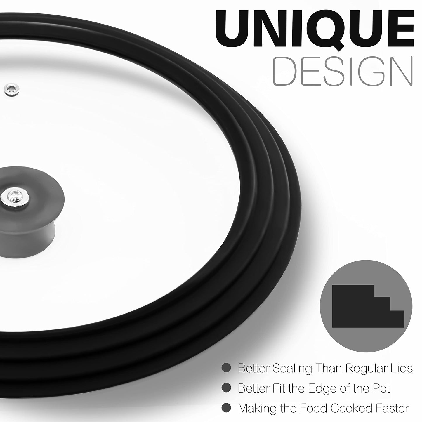 Anaeat Silicone Universal Lid for Pots, Pans and Skillets - Tempered Glass with Heat Resistant Silicone Rim Fits 10", 11" and 12" Diameter Cookware -Easy to Use Replacement Frying Pan Cover