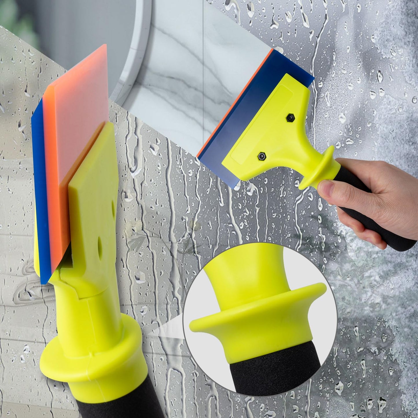 NEWISHTOOL 2 Pack Rubber Squeegee with Nylon Handle for Water Removal, Glass Cleaning, PPF Installing and Window Film Application (5-Inch Blade with Short Handle)