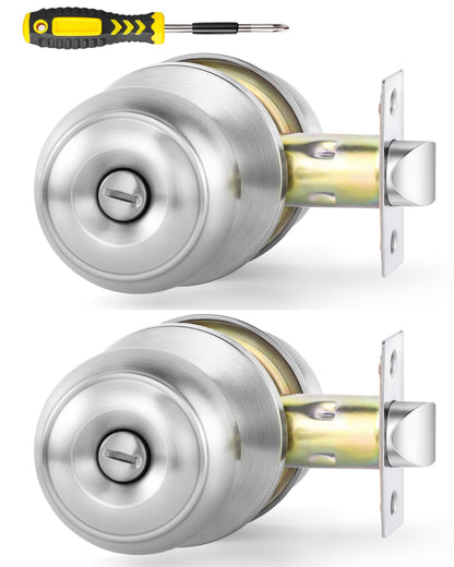 2 Pack Interior Door Knobs for Bedroom or Bathroom Keyless, Satin Stainless Steel Privacy Door Locks, Flat Ball Bath/Bed Door Locks by Lanwandeng