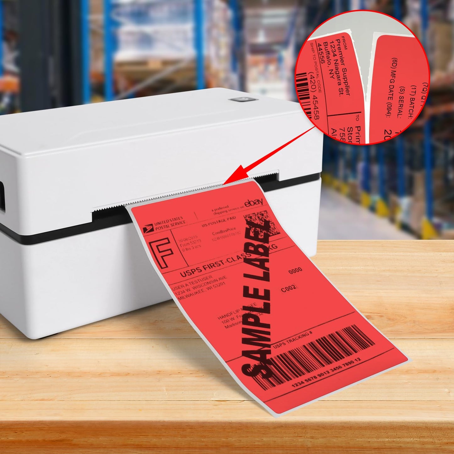 YIKIADA Red Thermal Labels 3 x 5 Inch Vinyl Self-Adhesive Fanfold Direct Shipping Stickers Waterproof Perforated Printer Decal for Office Warehouse Barcode 300 PCS