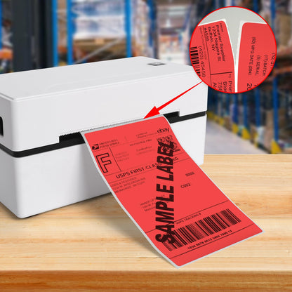YIKIADA Red Thermal Labels 3 x 5 Inch Vinyl Self-Adhesive Fanfold Direct Shipping Stickers Waterproof Perforated Printer Decal for Office Warehouse Barcode 300 PCS