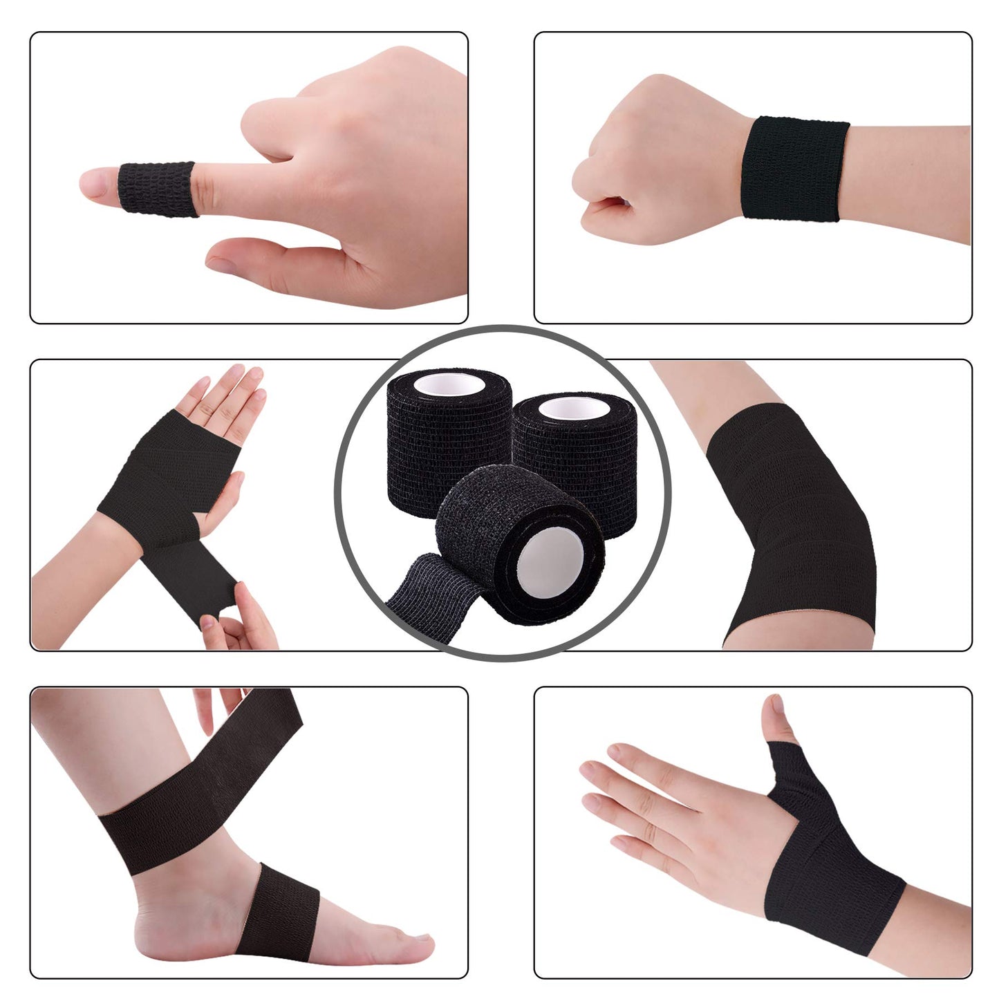 BQTQ 30 Rolls Self Adherent Cohesive Wrap Bandage 2” x 5 Yards Breathable Athletic Tape Stretch Wrap Roll Sports wrap Tape Adhesive for Wrist Ankle Swelling Sprains(Black Color)