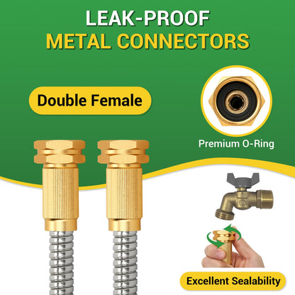 360 GADGET Garden Hose - Short Water Leader Metal Hose 10 FT with Female to Female Fitting, Flexible, Heavy Duty Hose Extension for Outdoor Hose Reel/Dehumidifier/RV、304 Stainless Steel