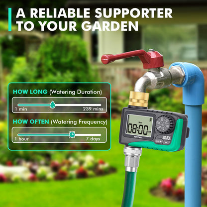 RESTMO Water Timer with Brass Inlet, Programmable Sprinkler Timer for Garden Hose, Automatic Digital Control | Manual ON/Off | Rain Delay, for Outdoor Faucet, Drip Irrigation and Lawn Watering System