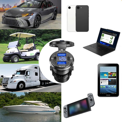 12V USB Outlet, VANONE Aluminum Alloy Dual 36W PD USB C Ports & 18W QC3.0 USB Charging Port 12 Volt Outlet Charger Socket, Accessories for Car Boat Marine Motorcycle RV ATV Truck Golf Cart, etc
