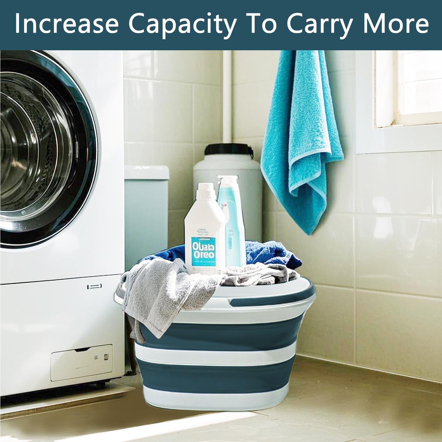 Collapsible Mop Bucket with Handle for Cleaning,16L(4.2 Gallons) Silicone Square Mopping Bucket,Space Saving， Small Cleaning Mop Buckets for Household Outdoor Car Washing Tub Plastic Storage (Blue)