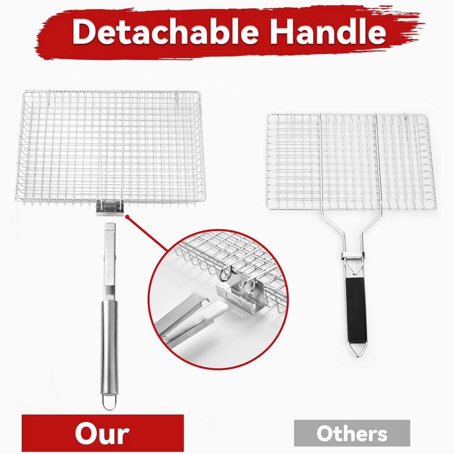 RTT Grill Basket Extra Large, Grill Accessories for Outdoor Grill, Fish & Veggie Grill Basket, Stainless Steel, Rectangular, Silver