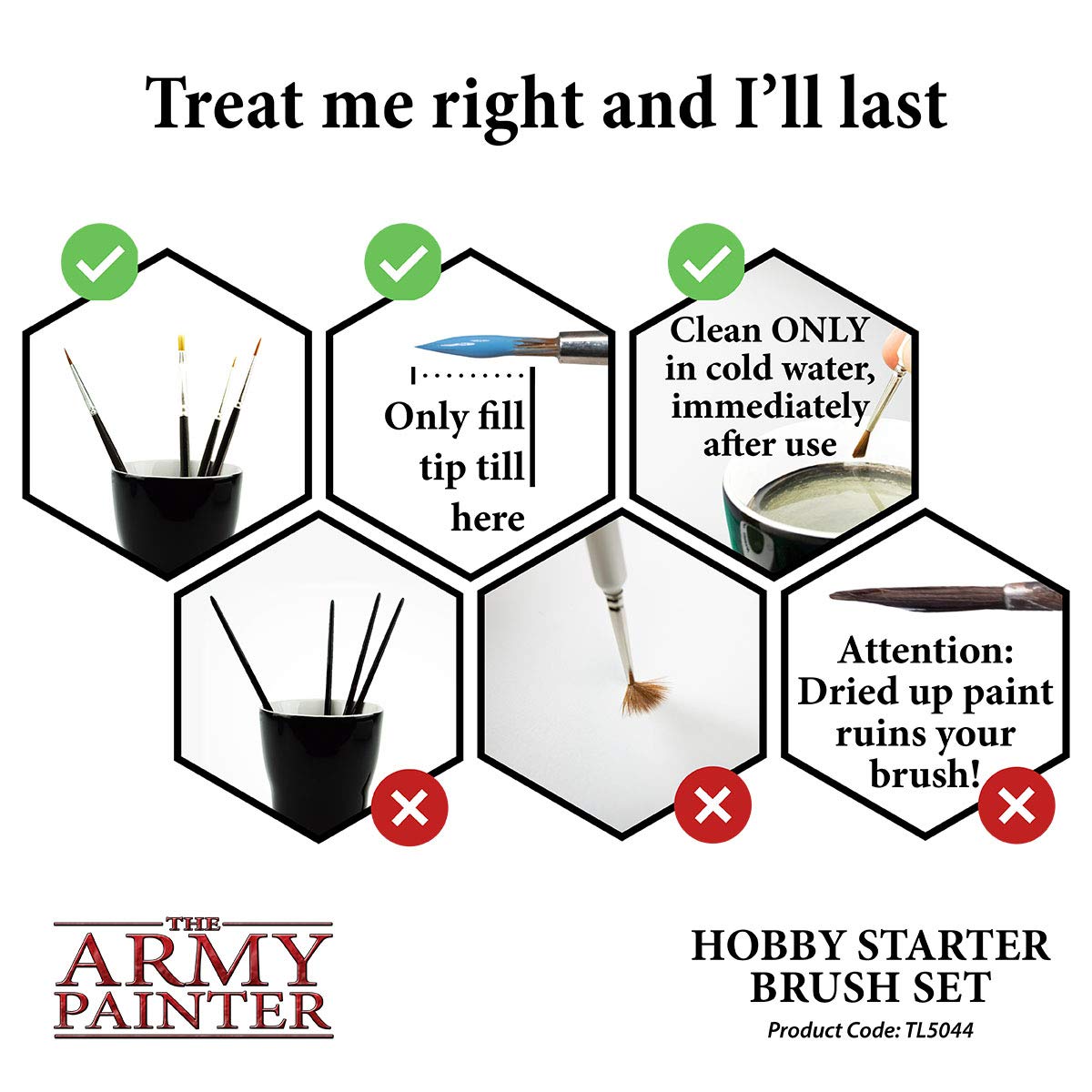 The Army Painter, Hobby Starter Brush Set, 3 Paint Brushes for Acrylic Paint incl. Drybrush, Detail & Standard Size - Model Brush for Miniature Fantasy Painting