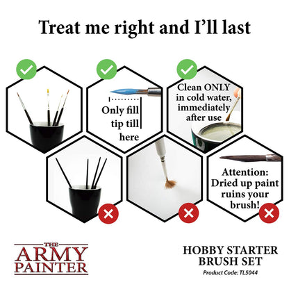 The Army Painter, Hobby Starter Brush Set, 3 Paint Brushes for Acrylic Paint incl. Drybrush, Detail & Standard Size - Model Brush for Miniature Fantasy Painting