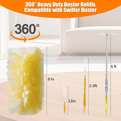 36 Pack Disposable Duster Refills for Swiffer,360°Heavy Duty Microfiber Duster Kit with 1 Handle,Multi-Surface Duster Refills for Furniture, Blinds, Ceiling Fans Cleaning