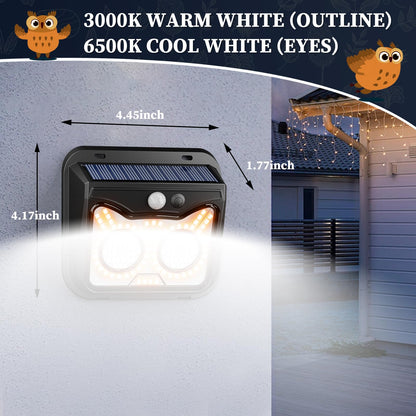 Solar Motion Sensor Lights Outdoor, Owl Shaped Warm White Waterproof Solar Powered Wall Lights, 3 Lighting Modes Security Flood Lights for Outside Deck, Fence, Yard, Garden, Step, Porch, Door -2 Pack