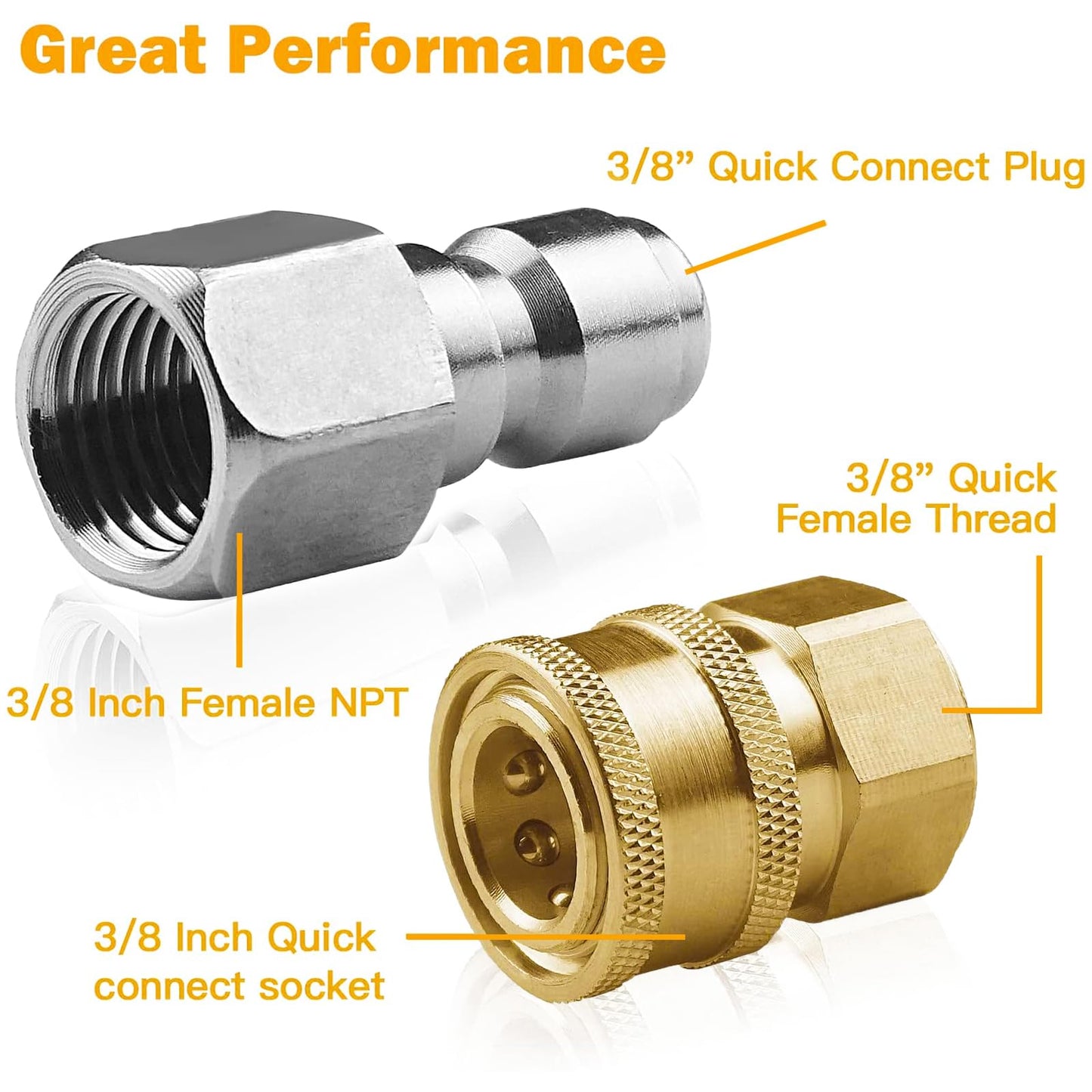 8 Pack NPT 3/8 Inch Stainless Steel Male and Female Pressure Washer Quick Connect Fittings (Internal Tread) Pressure Washer Adapters Set, 5000 PSI