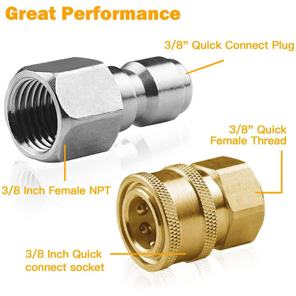 8 Pack NPT 3/8 Inch Stainless Steel Male and Female Pressure Washer Quick Connect Fittings (Internal Tread) Pressure Washer Adapters Set, 5000 PSI