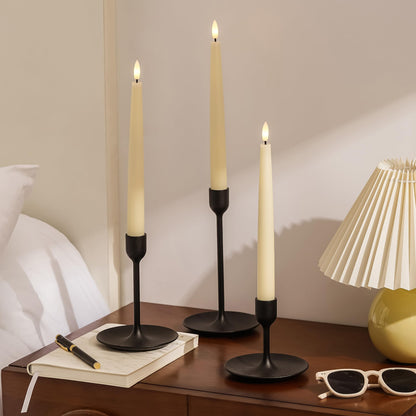 Stmarry Ivory Flameless Taper Candles with Remote and Timer, 9.65 Inch Real Wax LED Candlesticks, Battery Operated Tall Taper Candles with 3D Flickering Flame, Christmas Home Wedding Decor, 3 Pack