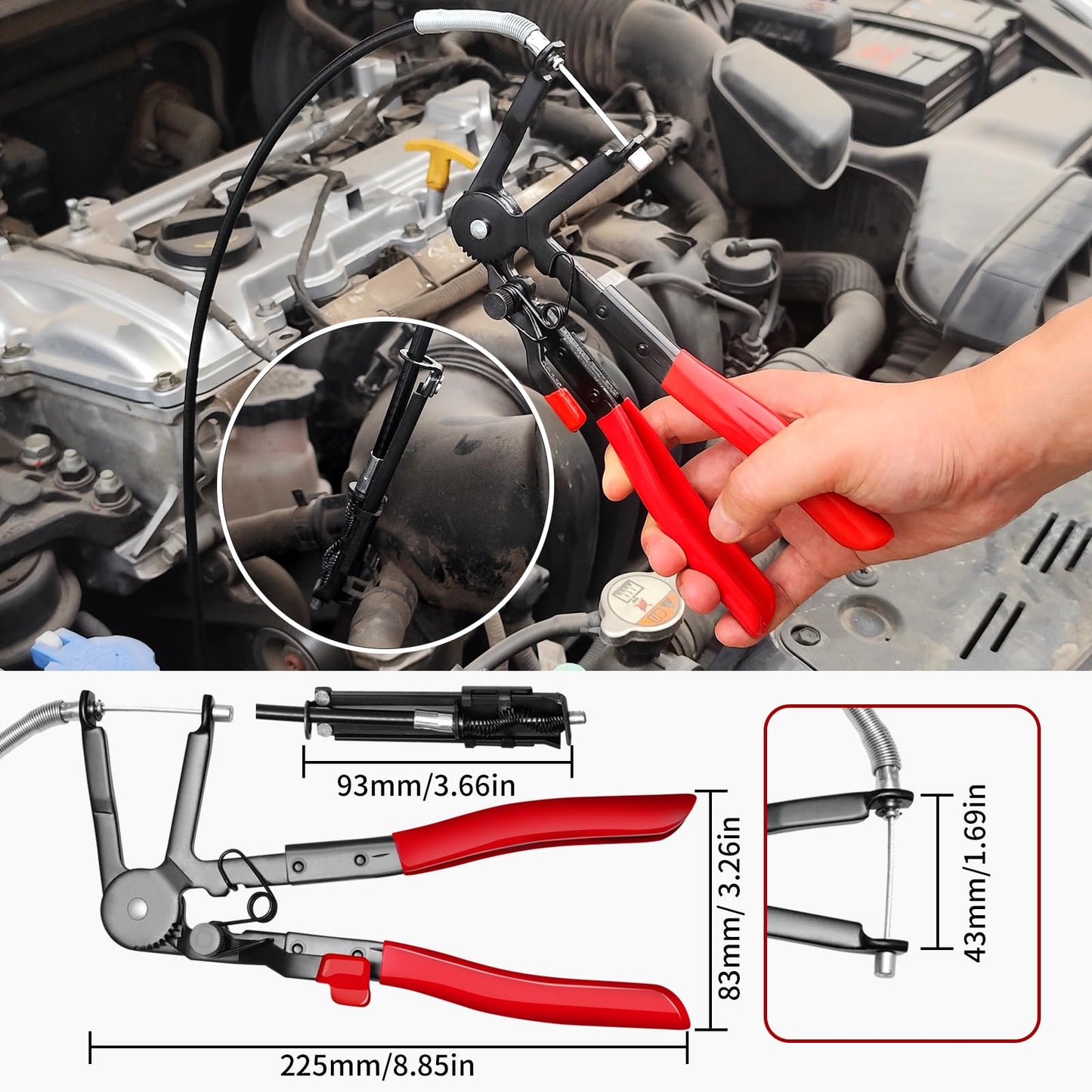 WISEUP 4PCS Hose Clamp Pliers Set - Includes 27" Long Reach Wire Spring Plier, Clic-R Type Pliers, Hose Remover & Flat Band Clamp Tool - for Automotive Fuel, Oil, Coolant, Radiator Hoses