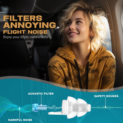 Ear Plugs for Airplane Pressure with Silicone Cord, Ear Pain Relief & Noise Reducing 25 dB, 100x Reusable Soft Flying Earplugs for Adults Kids 12+, Air Travel Essentials, Bouchon Oreille Avion Pression