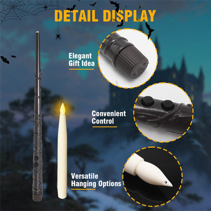 Anxingo 12 Pcs Flameless Floating Candles with Wand, LED Flickering Battery Operated Candles Wizard Hanging Decorative Lighting with Remote Timer for Parties Halloween Christmas