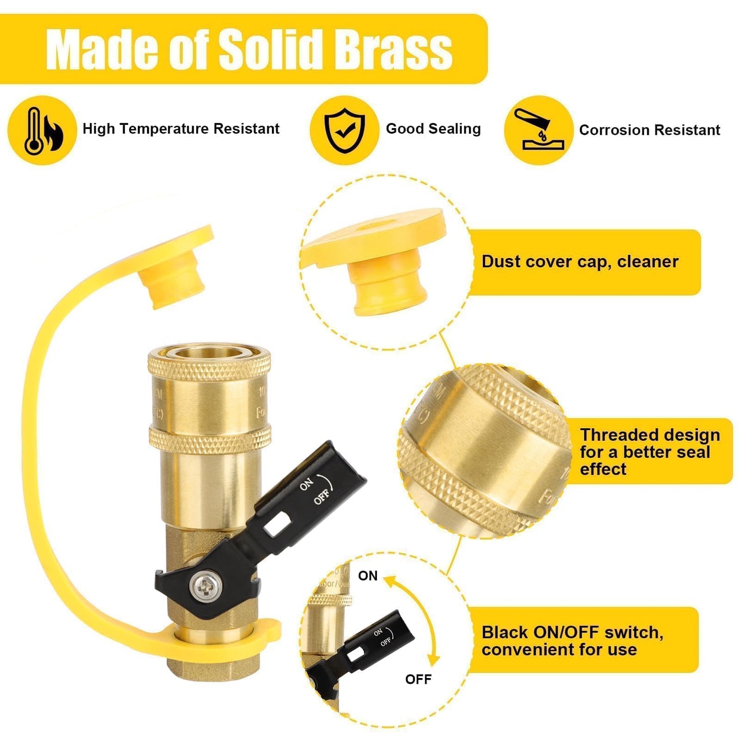 EEEKit 1/4" RV Propane Quick Connect Fittings, Brass 1/4" Natural Gas Quick Connect Disconnect Kit with 3/8" Male Female Flare, 1/4" Male Female NPT, Gas Grill Quick Connector Adapter for Camping BBQ