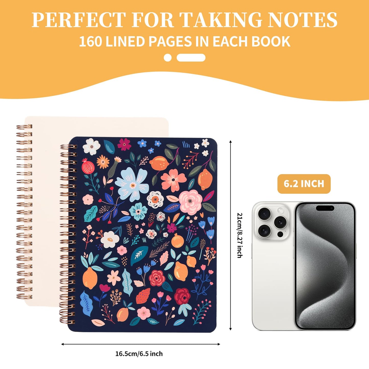 Aesthetic Spiral Notebook Set of 2 For Women - Artistic flower 6.5" x 8.4" College Ruled Notebook With Large Pockets And Lined Pages -Boost Productivity at Work or School