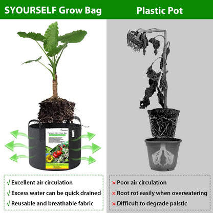 SYOURSELF 6 Pack Grow Bags 5 Gallon Fabric Pots ,Thickened Nonwoven Grow Bag with Handles ,Fabric Pots for Vegetable Flower Tomato Potato Garlic Indoor Outdoor Plants +6 Waterproof Garden Lables
