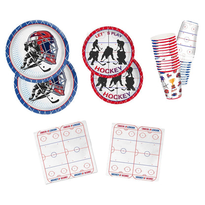 104 PCS Hockey Party Table Supplies Kit Serve 26, Includes Dinner Plates, Dessert Plates, Napkins, Cups for Ice Hockey Birthday Party Sport Events Decorations Favors