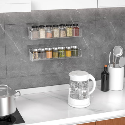 PMMASTO Adhesive Spice Rack Organizer for Cabinet, Acrylic Spice Rack Wall Mount, Space-Saving Spice Organizer Wall Spice Rack for Kitchen Cabinet, Cupboard, Countertopor Pantry Door (Clear - 2 PACK)