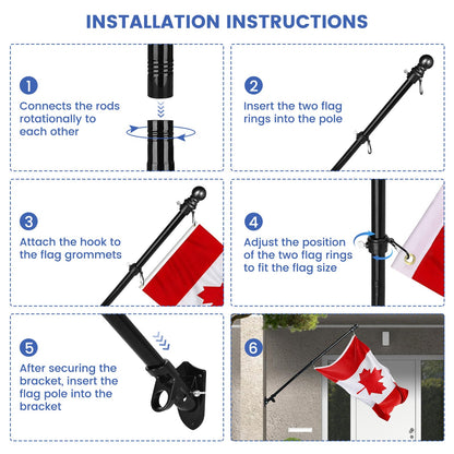 6.5FT Flag Pole for Canada Flag, Flag Poles Outdoor with Bracket, Tangle Free Stainless Steel Flag Pole Kit, Wall Mount and Adjustable Flagpole for Porch, Garden, Patio, Residential or Commercial