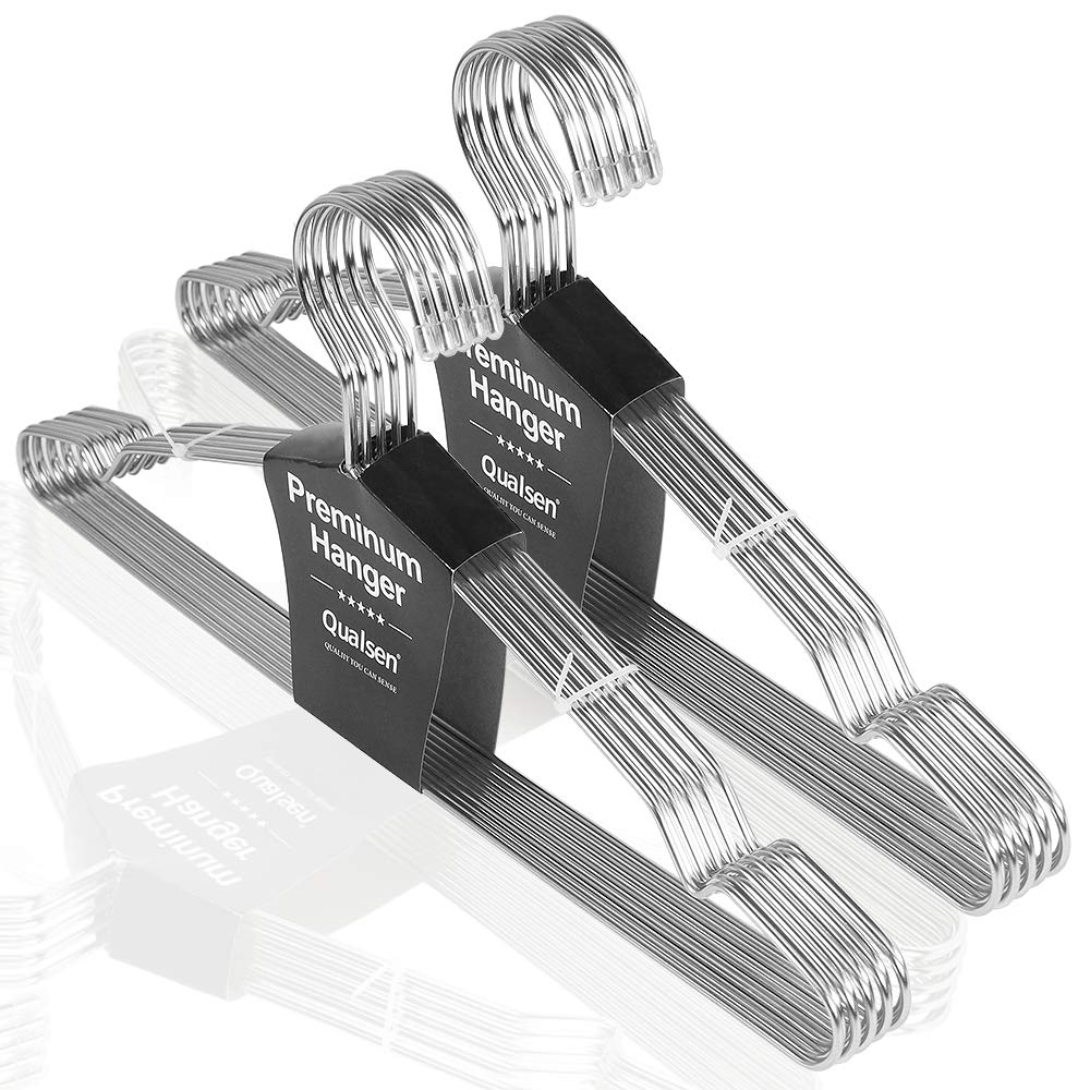 Qualsen Clothes Hangers 20 Pack Stainless Steel Strong Metal Wire Hangers Suit Hangers for Home Hotel and Clothes Store 16.5 Inch/42 cm