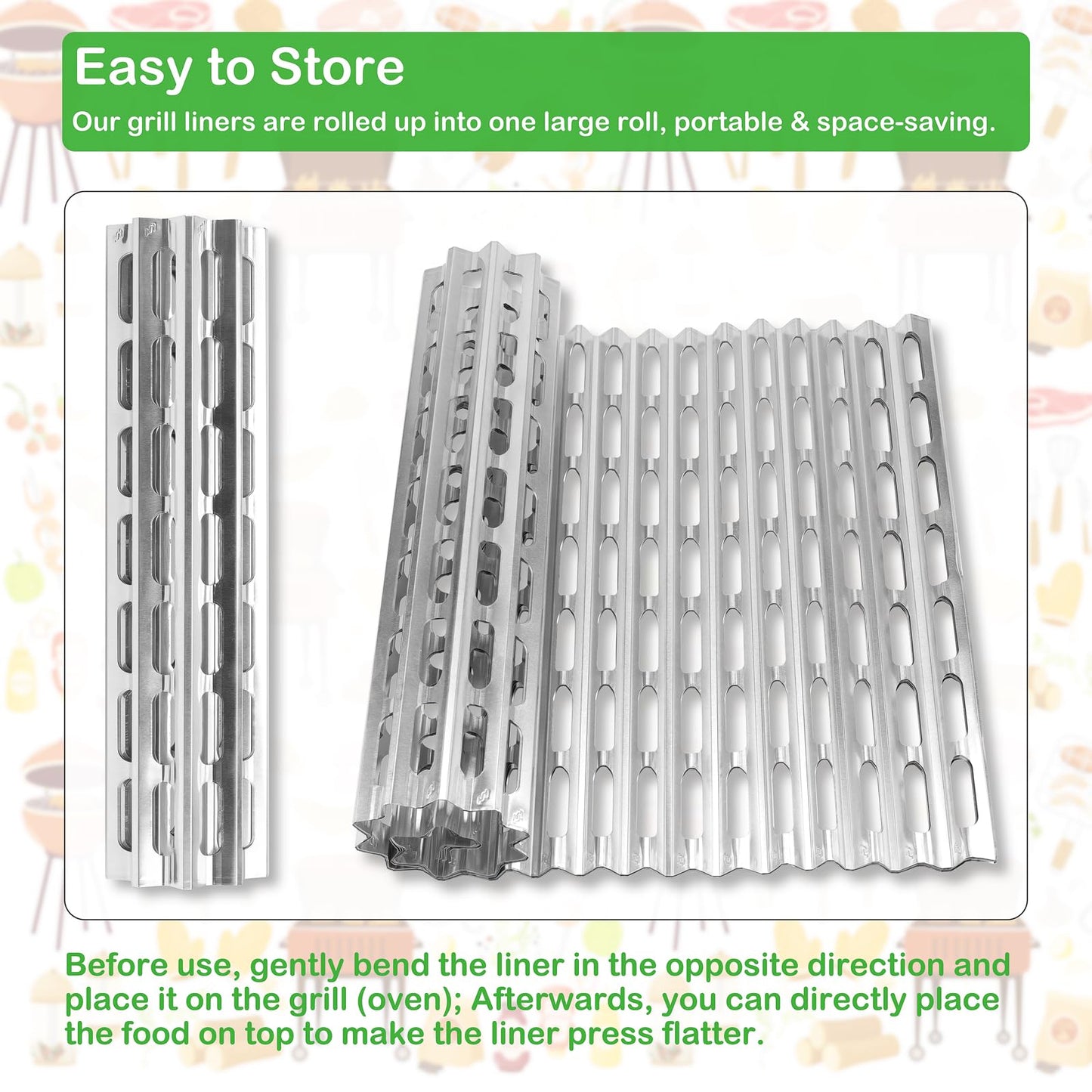 Roponan Disposable Aluminum Grill Liners, 20 Pack, 12" x 20" Rollable Grill Sheets for Grill Grates of Outdoor Charcoal BBQ