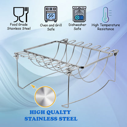3-in-1 Rib Rack for Smoking & Chicken Leg Rack for Grill - Holds 6 Large Ribs, 12 Chicken Leg Wing, 1 Whole Chicken - Premium Foldable Space-Saving Chicken Drumstick Rib Racks for Grilling & Smoking