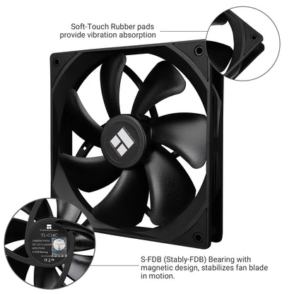 Thermalright TL-C14C X3 CPU Case Fan 140mm, PWM Fan Silent Computer Fan with 1500RPM Speed, CPU Cooling Black Fan,3 Quantities