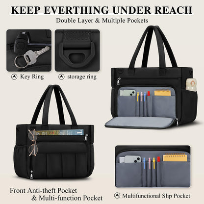 RAINSMORE Teacher Puffer Tote Bag for Women 15.6 inch Laptop Bag Waterproof Nurse Bag with Insulated Pocket for Work College
