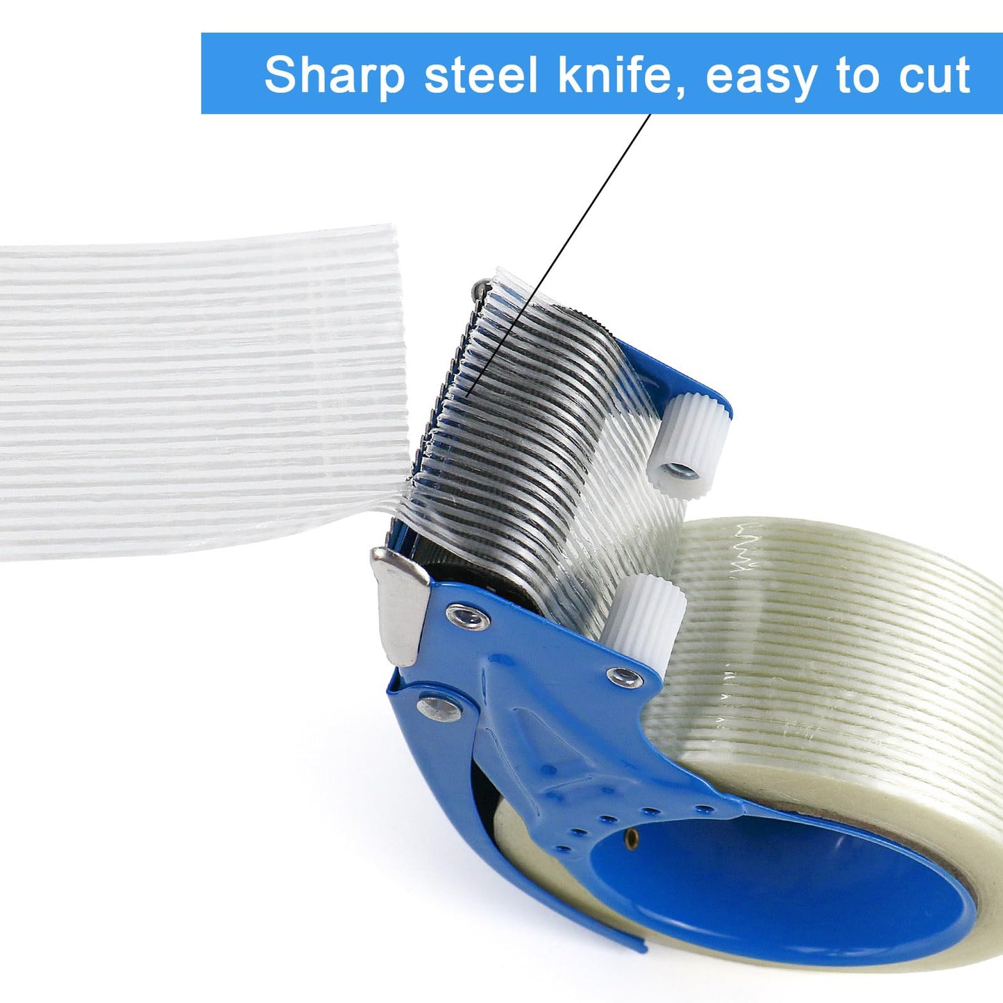 BOMEI PACK Strapping Tape 2Inch with Dispenser, Mono Fiberglass Reinforced Packing Tape with String for Shipping, 3Rolls x 5.5Mil x 35Yds, Total 105Yds