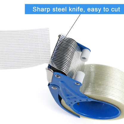 BOMEI PACK Strapping Tape 2Inch with Dispenser, Mono Fiberglass Reinforced Packing Tape with String for Shipping, 3Rolls x 5.5Mil x 35Yds, Total 105Yds