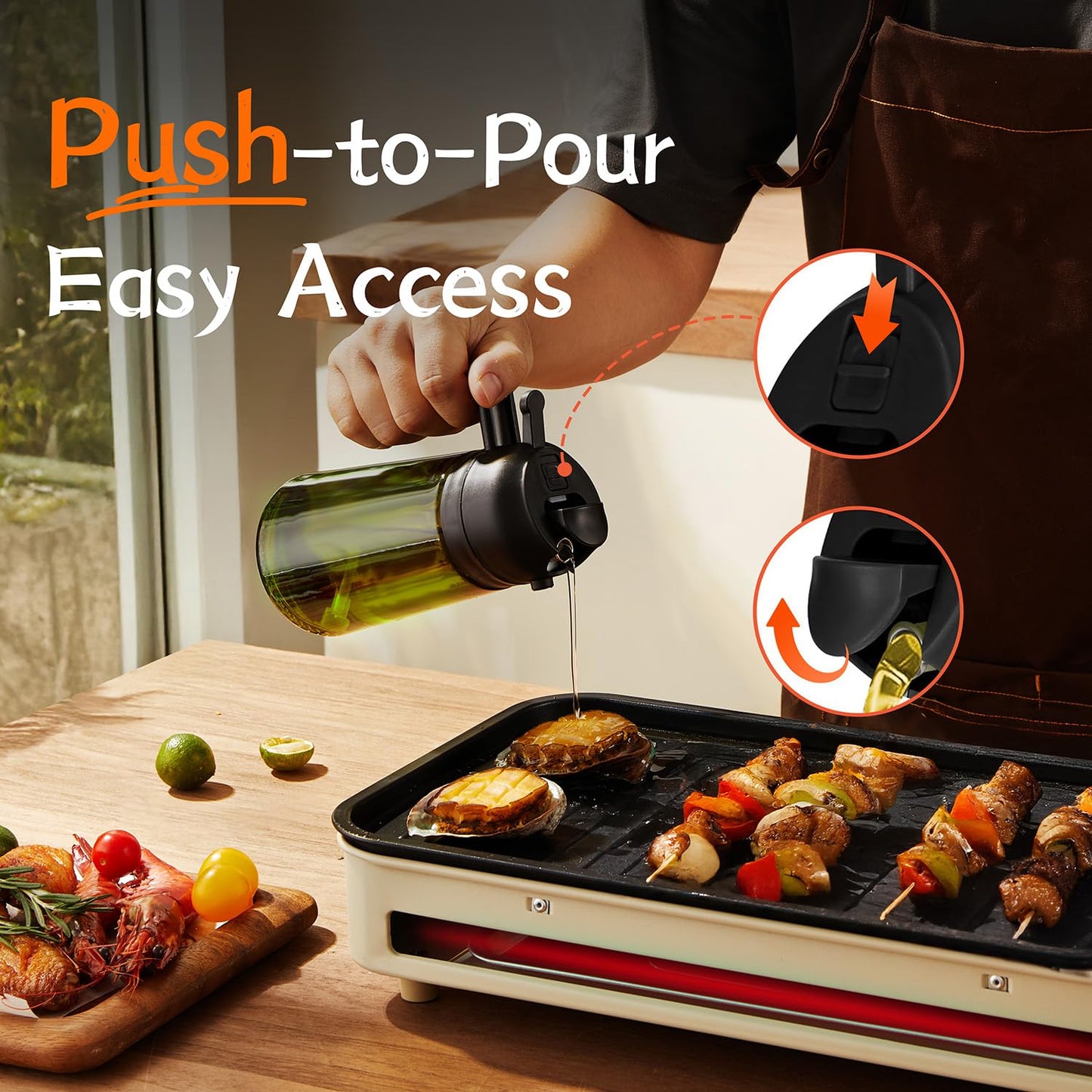 TrendPlain 470ml Olive Oil Dispenser Bottle for Kitchen Gadgets - 2 in 1 Dispenser and Sprayer - Olive Oil Spray Bottle w/Stickers (Light Blockage) - BPA Free - Black&Green
